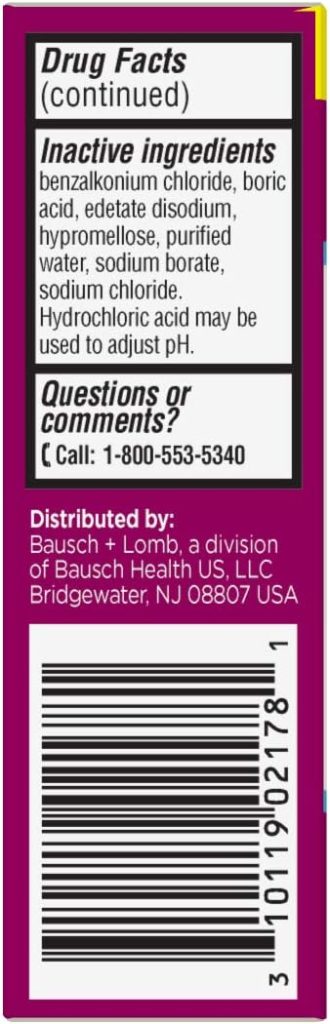 Allergy Eye Drops by Bausch  Lomb, for Itch  Redness Relief, 15 mL (Pack of 2), Packaging May Vary
