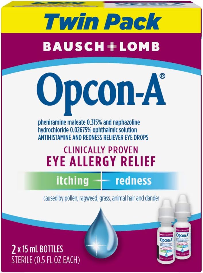 Allergy Eye Drops by Bausch  Lomb, for Itch  Redness Relief, 15 mL (Pack of 2), Packaging May Vary