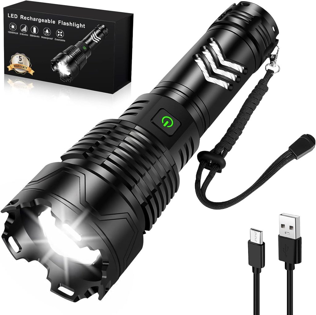 ANKRA Rechargeable Flashlights 180000 High Lumens Zoomable 5 Modes Super Bright IPX7 Waterproof  USB-C Charging Tactical Flashlights Powerful Handheld Flashlight for Emergencies Camping