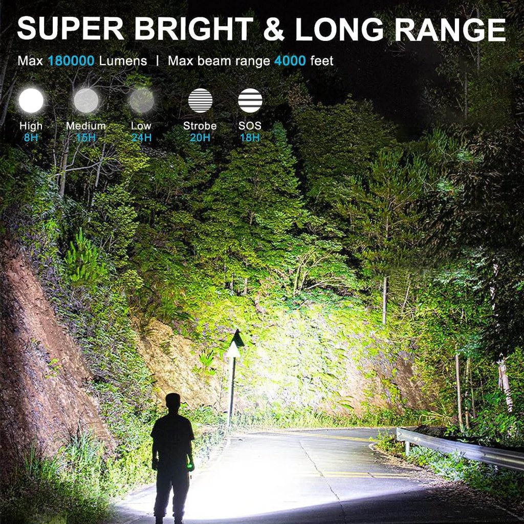 ANKRA Rechargeable Flashlights 180000 High Lumens Zoomable 5 Modes Super Bright IPX7 Waterproof  USB-C Charging Tactical Flashlights Powerful Handheld Flashlight for Emergencies Camping