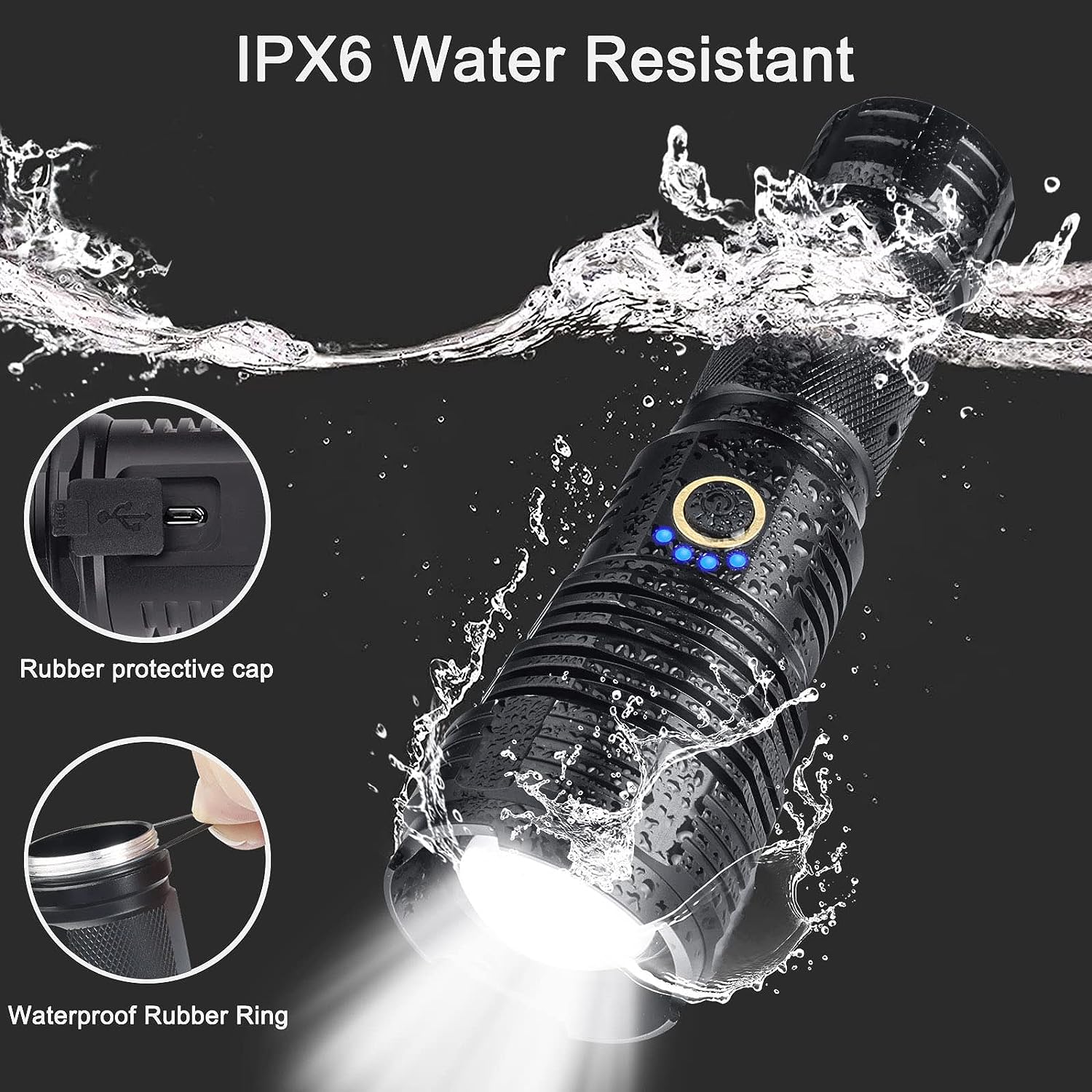 BengMxj Rechargeable LED Flashlights, 900000 High Lumens Flashlight, XHP70 Tactical Flashlight with Zoomable, 5 Modes, Super Bright Waterproof Flashlights for Emergencies, Camping, Hiking