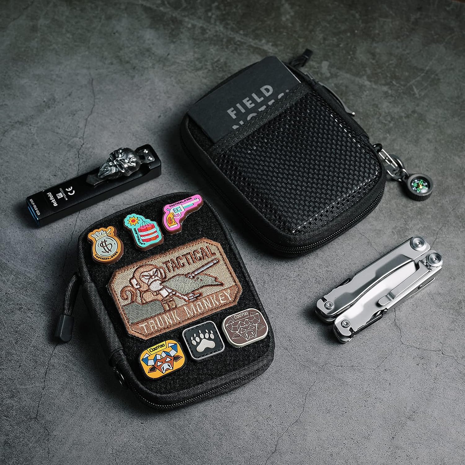 EDC Pouch, Pocket Organizer with Velcro, Nylon EDC Pocket Organizer Utility Pouch, Small Tool Pouch for EDC Gears, Mighty Pouch with D-Ring, EDC Pocket Pouch, Multitool Organizer Pouch