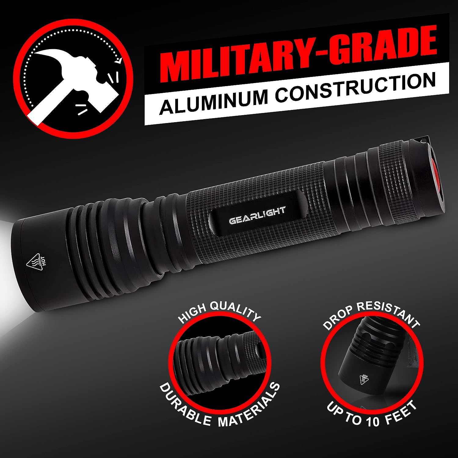 GearLight S2000 LED Flashlight High Lumens - Super Bright, Powerful, Mid-Size Tactical Flashlight for Outdoor Activity  Emergency Use