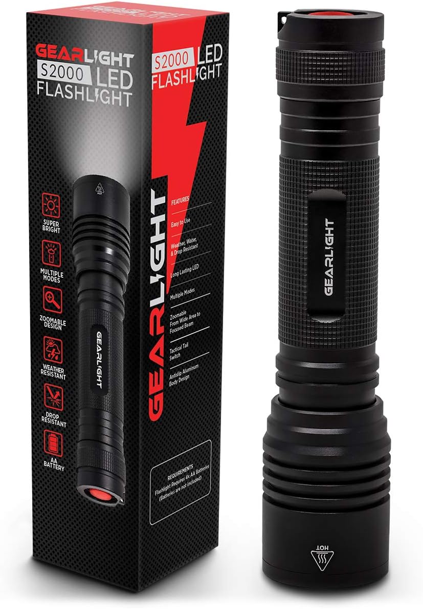 GearLight S2000 LED Flashlight High Lumens - Super Bright, Powerful, Mid-Size Tactical Flashlight for Outdoor Activity  Emergency Use