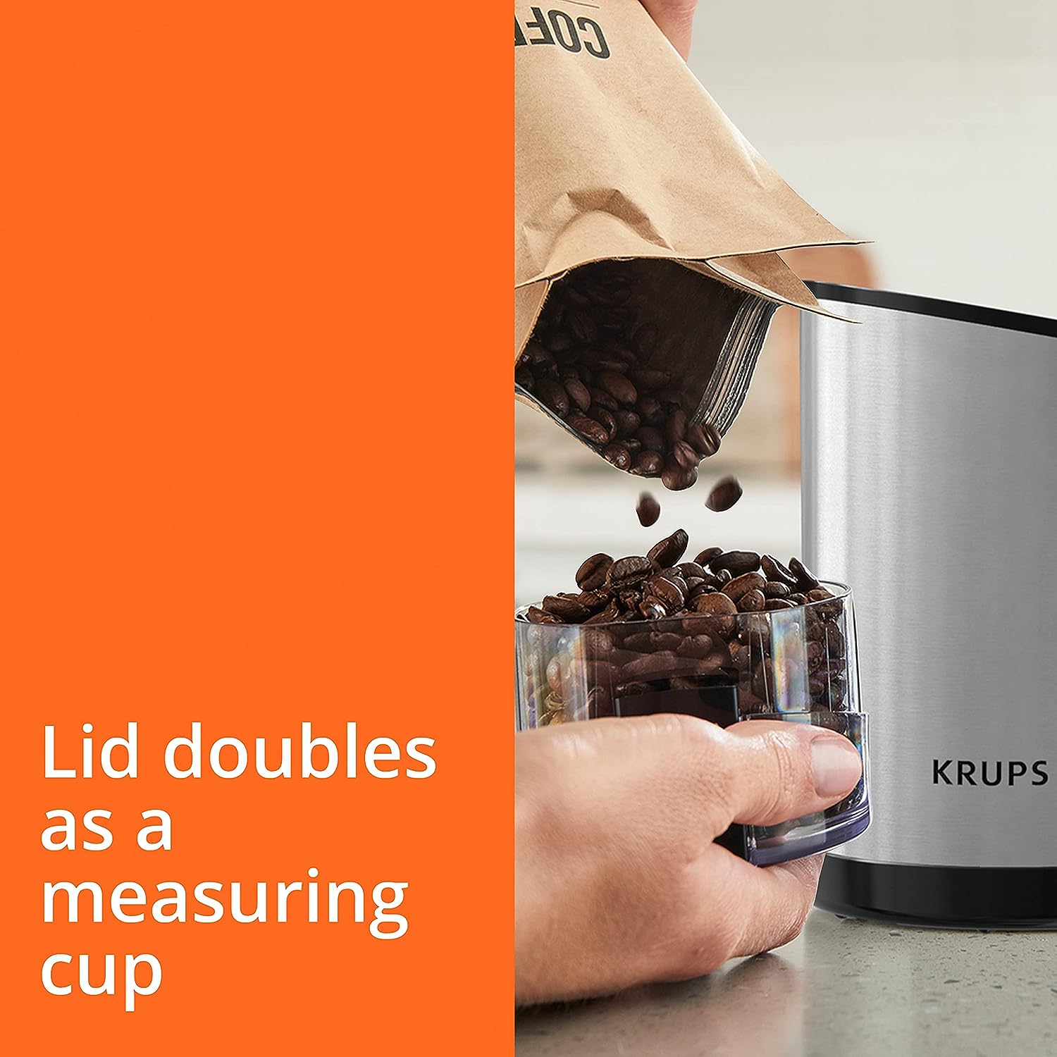 Krups One-Touch Stainless Steel Coffee and Spice Grinder 12 Cup Easy to Use, One Touch Operation 200 Watts Coffee, Espresso, French Press, Pour Over, Spices, Dry Herbs, Nuts Silver