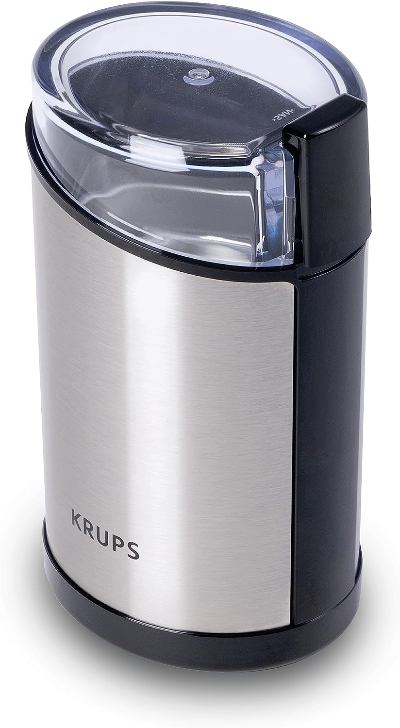 Krups One-Touch Stainless Steel Coffee and Spice Grinder 12 Cup Easy to Use, One Touch Operation 200 Watts Coffee, Espresso, French Press, Pour Over, Spices, Dry Herbs, Nuts Silver