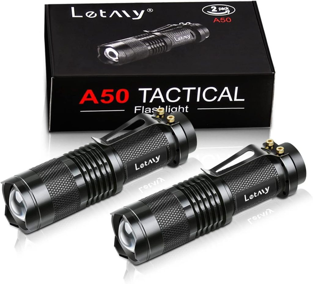 LETMY Tactical Flashlight, Super Bright LED Mini Flashlights with Belt Clip, Zoomable, 3 Modes, Waterproof - Best EDC Flashlight for Gift, Hiking, Camping, Hurricane Power Outage (4 Pack)
