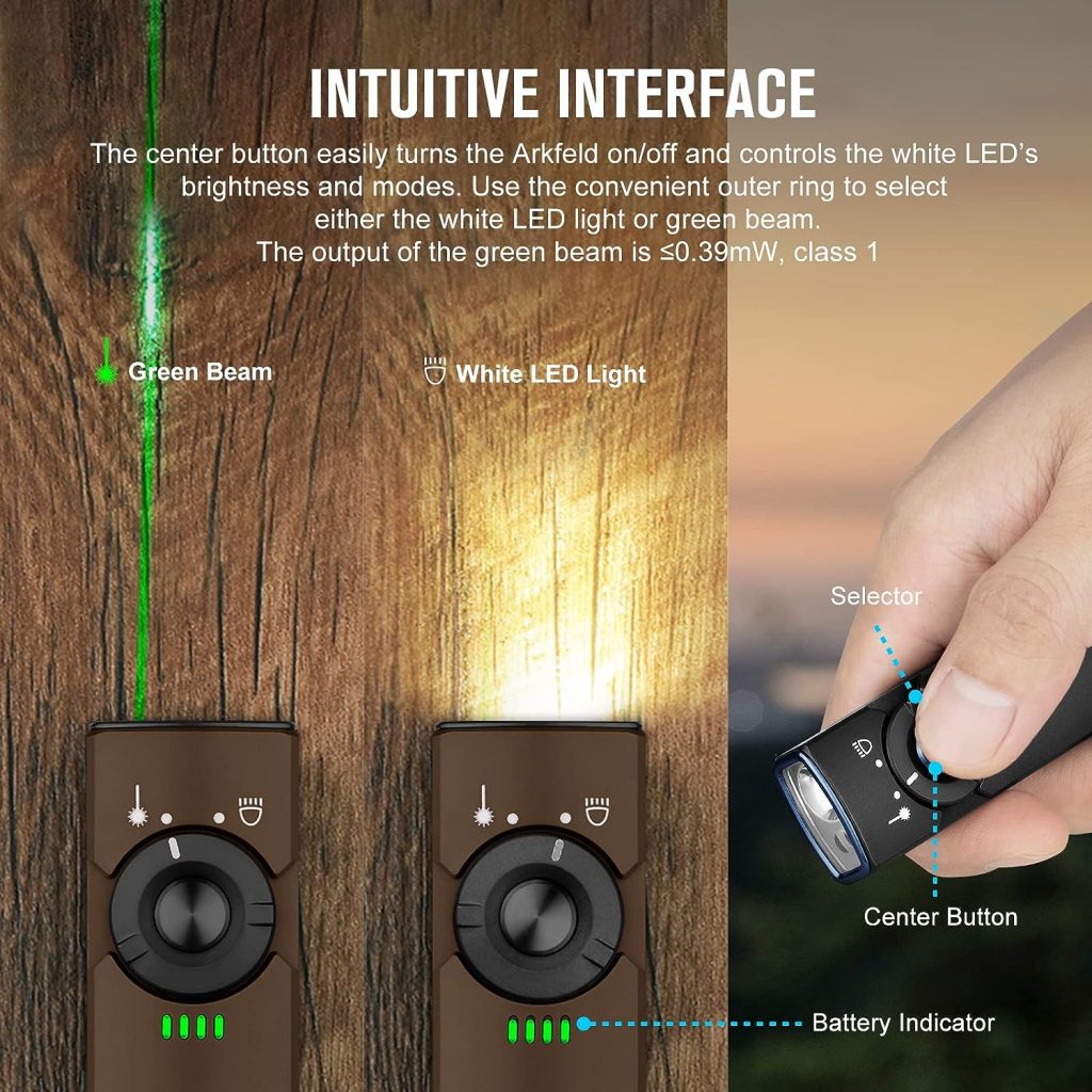 OLIGHT Arkfeld Flat Flashlight 1000 Lumens Dual Light Source EDC Lights with Green Beam and White LED Combo, Powered by Rechargeable Built-in Battery for Outdoors, Emergency (Desert Tan Cool White)