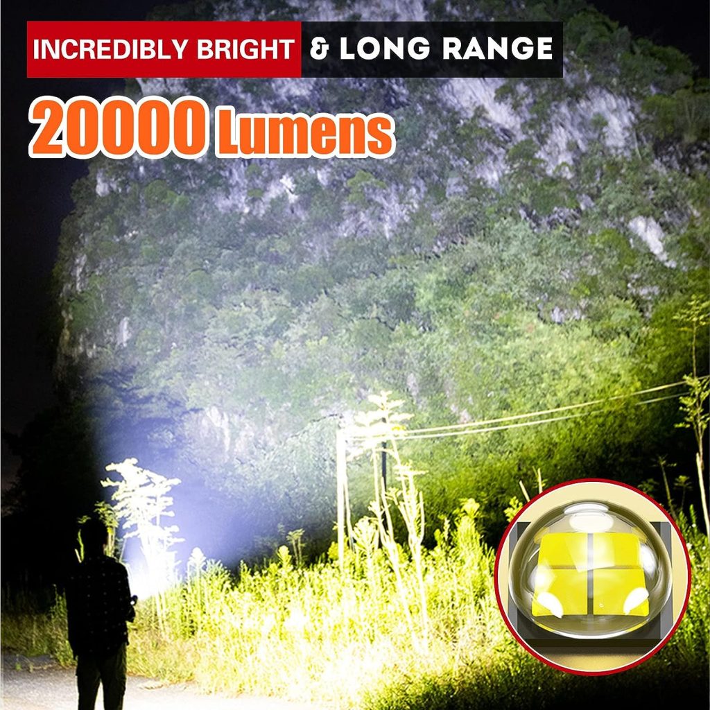 Relybo Flashlights High Lumens, LED Flashlight Rechargeable Super Bright 20000 Lumens XHP70.2, High Power Tactical Flashlights, Powerful Handheld Emergency Flashlight for Camping Hiking Gift