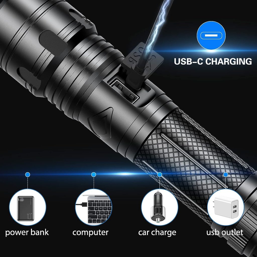 Relybo Flashlights High Lumens, LED Flashlight Rechargeable Super Bright 20000 Lumens XHP70.2, High Power Tactical Flashlights, Powerful Handheld Emergency Flashlight for Camping Hiking Gift