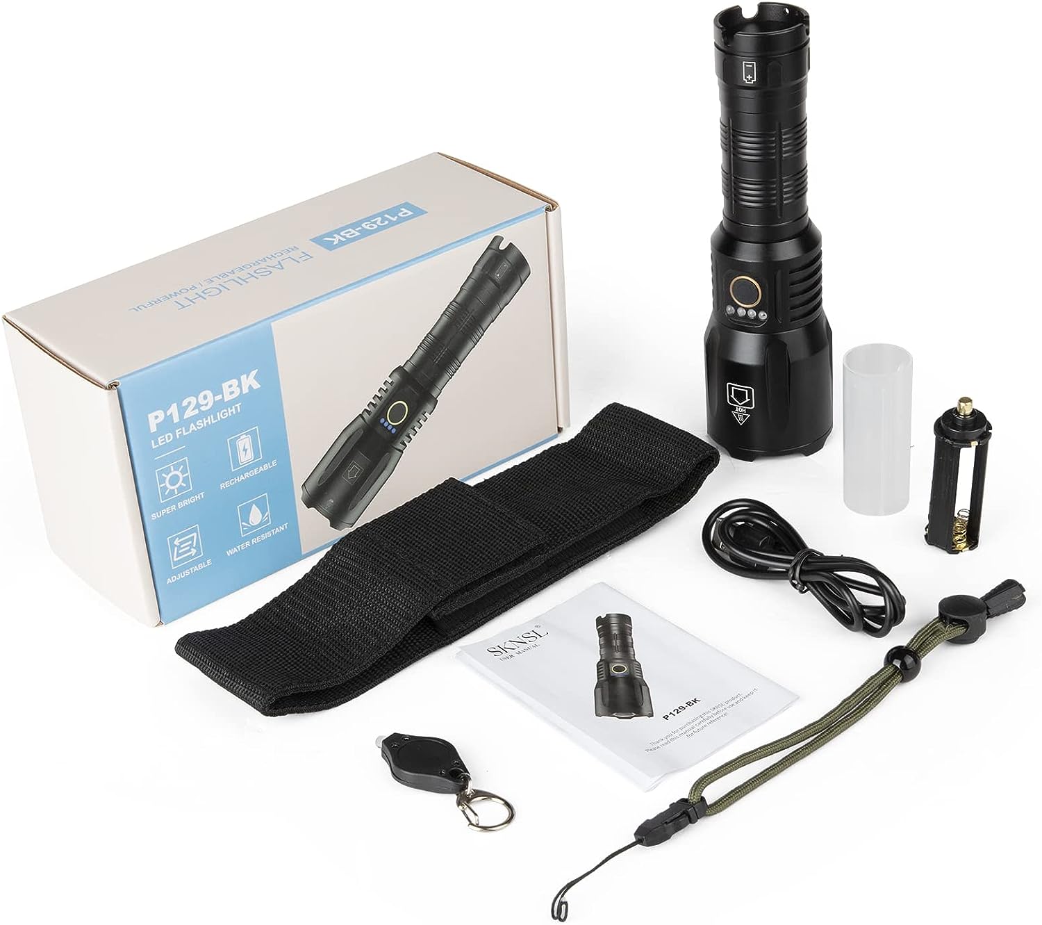 SKNSL Flashlights High Lumens Rechargeable - 250000 Lumen High Power Flashlight, 5 Modes with Long Runtime, IPX6 Waterproof, High Powered Flash Light for Camping, Outdoors