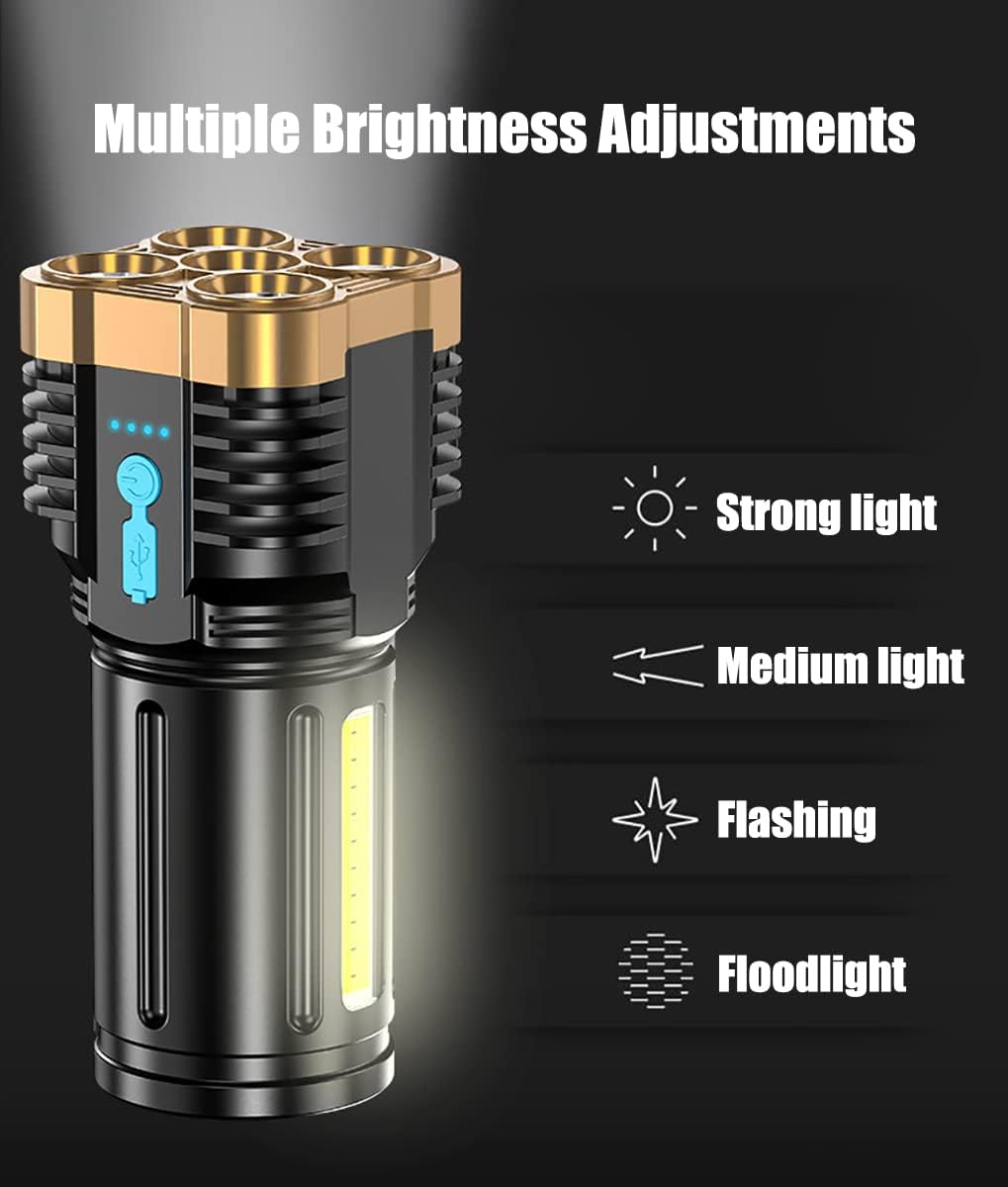 WUCOHATI Portable Led Flashlight-Five Core Design Handheld Flashlight, Multiple Light Modes Tactical Flashlight, with Cob Light Rechargeable Flashlights, Suitable for Exploration, Camping, Hunting