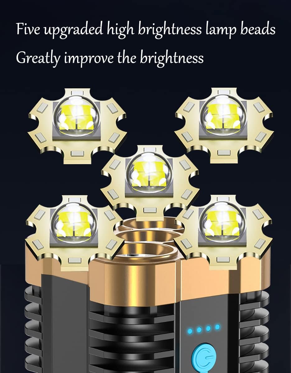 WUCOHATI Portable Led Flashlight-Five Core Design Handheld Flashlight, Multiple Light Modes Tactical Flashlight, with Cob Light Rechargeable Flashlights, Suitable for Exploration, Camping, Hunting