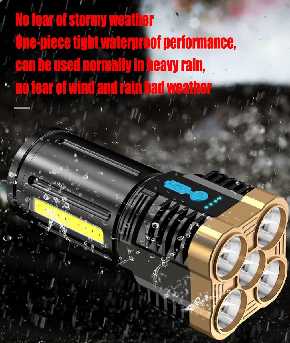 WUCOHATI Portable Led Flashlight-Five Core Design Handheld Flashlight, Multiple Light Modes Tactical Flashlight, with Cob Light Rechargeable Flashlights, Suitable for Exploration, Camping, Hunting