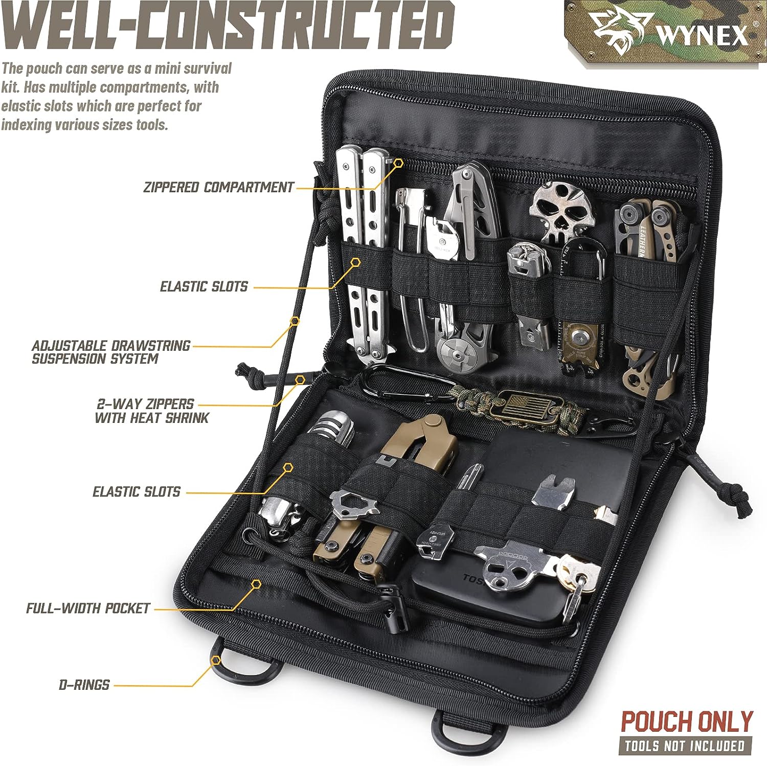 WYNEX Tactical Folding Admin Pouch, Molle Tool Bag of Laser-Cut Design, Utility Organizer EDC Medical Bag Modular Pouches Tactical Attachment Waist Pouch Include U.S Patch