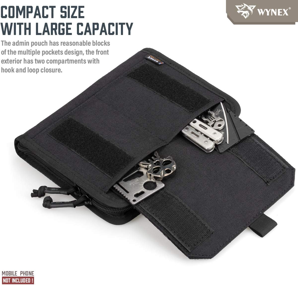 WYNEX Tactical Folding Admin Pouch, Molle Tool Bag of Laser-Cut Design, Utility Organizer EDC Medical Bag Modular Pouches Tactical Attachment Waist Pouch Include U.S Patch